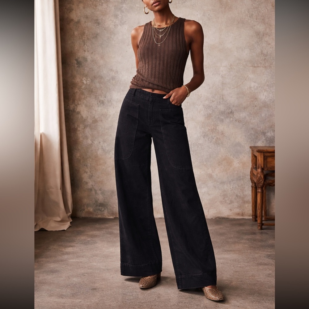 ANTHROPOLOGIE Wide-Leg Black Pants